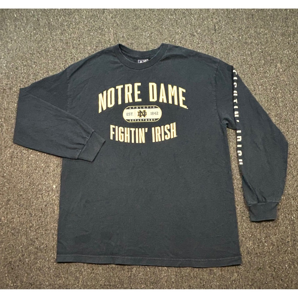 Notre Dame Fightin Irish Shirt XL Navy Blue Long Sleeve Graphic Tee Sporty
